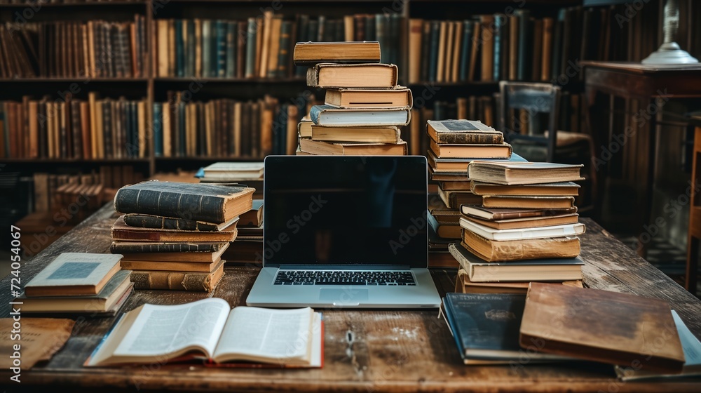 Fototapeta premium a laptop computer sitting on top of a wooden desk