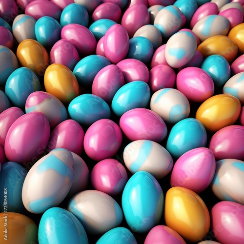 Colorfull pink white light blue and yellow easter eggs 