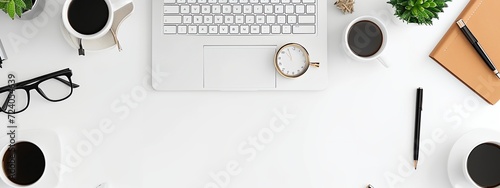 a desk with a laptop photo