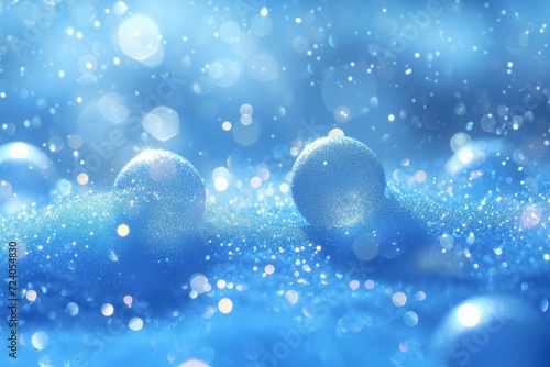 Wallpaper Mural Blue Christmas ornaments on blue glitter background with glowing lights Torontodigital.ca