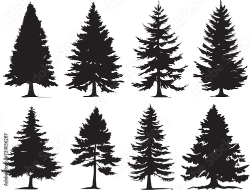 Set Trees. Hand drawn vector illustration 