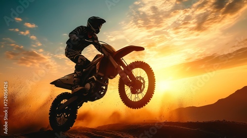 The Adventurous Spirit of Motocross Captured in a Silhouette with the Front Wheel Lifted © Gasspoll