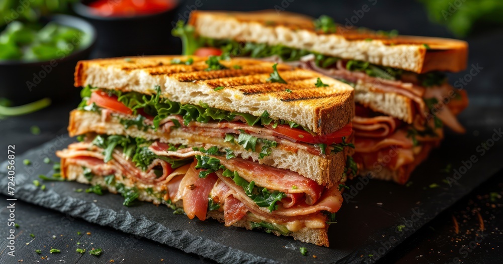 Delicacy on Display - A Gourmet Club Sandwich Artfully Positioned for Maximum Appeal
