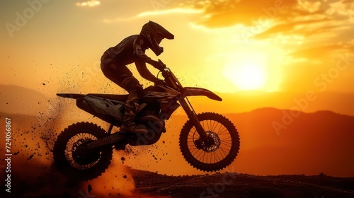 The Daring Silhouette of a Motocross Rider, Front Wheel Lifted in Adventurous Action