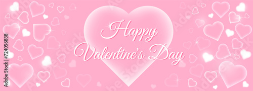 vector horizontal banner Happy Valentine's Day, pink delicate light colors