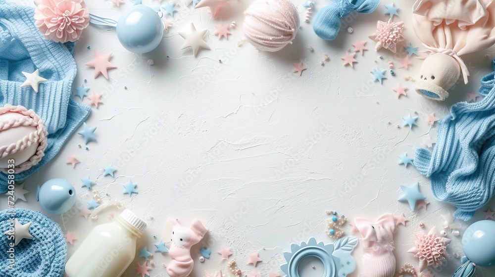 Elegant Pink and Blue Baby Shower Frame with Delicate Baby Dolls and Clothes, Ideal for Celebrating Newborn Parties and Baby Birthdays
Elegant Pink and Blue Baby Shower Frame with Delicate Baby Dolls and Clothes, Ideal for Celebrating Newborn Parties and Baby Birthdays
