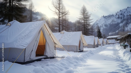 White Tents Offer a Cozy Haven for Visitors at a Winter Resort