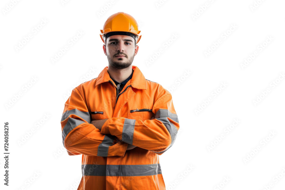 Smart young engineer building or constructor worker with safety uniform, vest and safety hat isolated on transparent background, planning project. Smart young engineer building or constructor worker with safety uniform, vest and safety hat isolated on transparent background, planning project.