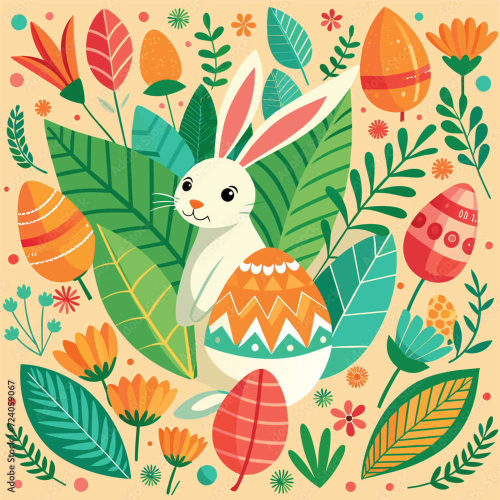 Easter, rabbit, eggs pattern flowers Easter, rabbit, eggs pattern flowers