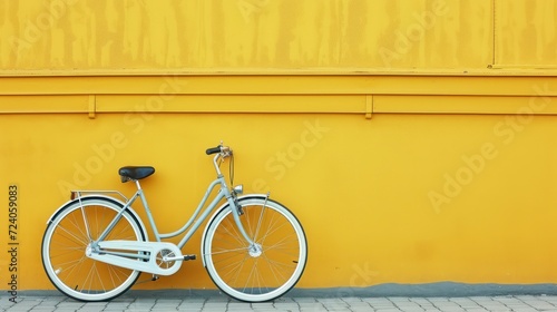 A Retro Bicycle Against the Quaint Backdrop of a Yellow Outdoor Wall