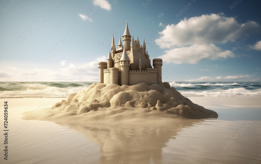 sand castle with ocean background 