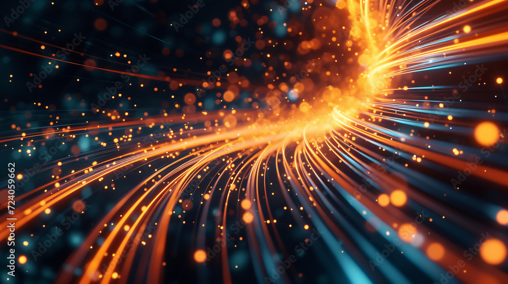 glowing data cable in motion capturing the dynamic transfer of information with streaks of light and energy glowing data cable in motion capturing the dynamic transfer of information with streaks of light and energy