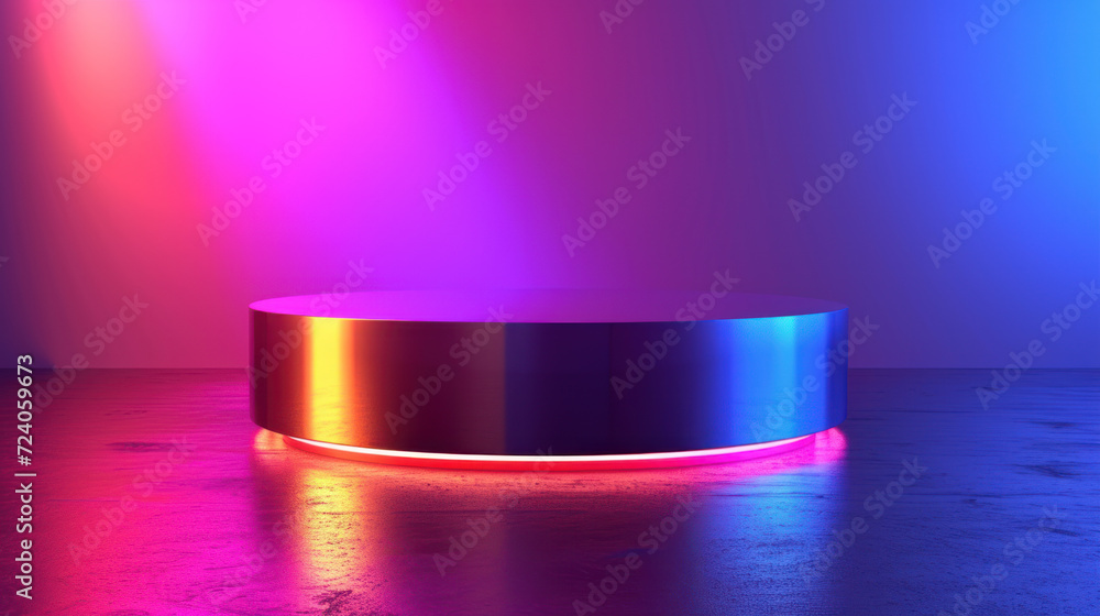 Futuristic Holographic Podium with Neon Spectrum Glow. Futuristic Holographic Podium with Neon Spectrum Glow.