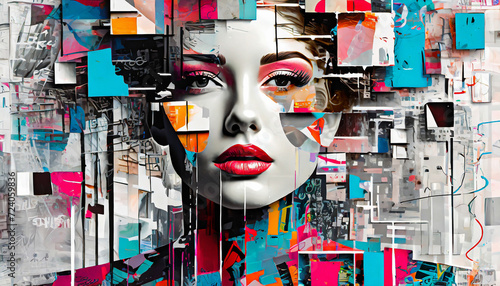 abstract background paintings, abstract art , portrait woman's face, full of color , poster for wall