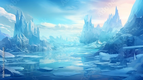 Landscape of icebergs and glaciers floating in sea AI Generated
