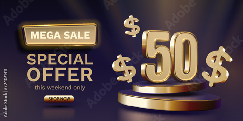 Coupon special voucher 50 dollar, Check banner special offer. Vector illustration
