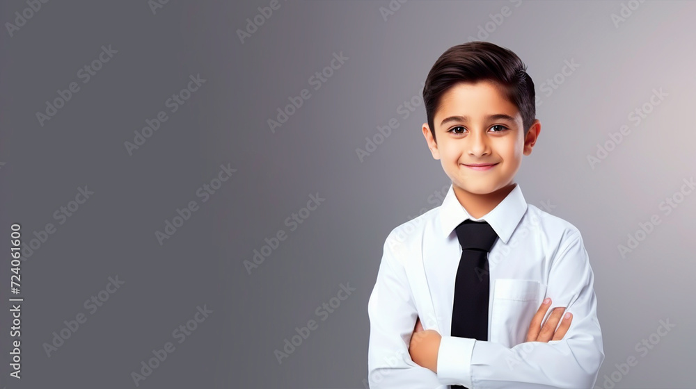 School boy in school uniform standing in front of isolated background - ai generative School boy in school uniform standing in front of isolated background - ai generative