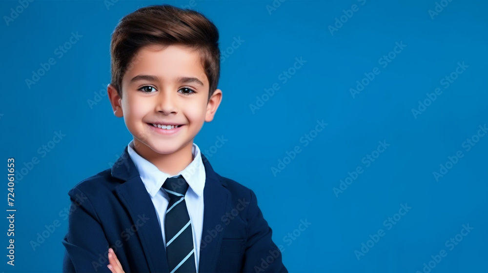 School boy in school uniform standing in front of isolated background - ai generative School boy in school uniform standing in front of isolated background - ai generative