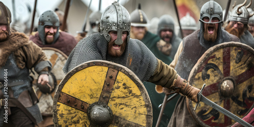 Anglo Saxon soldiers fighting in battle	