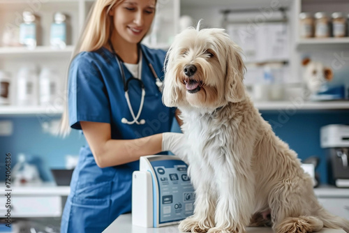 Veterinarian Caring for Dog: Inspection and Health Check photo