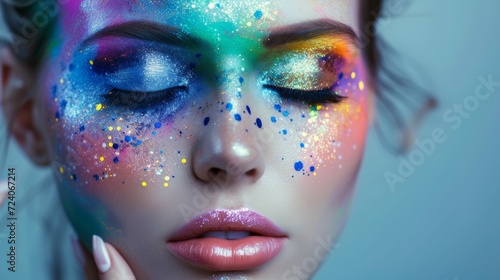Extremely attractive models wearing colorful make-up