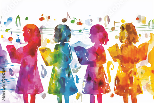 A group of choir singers. Watercolor illustration. Music.  photo