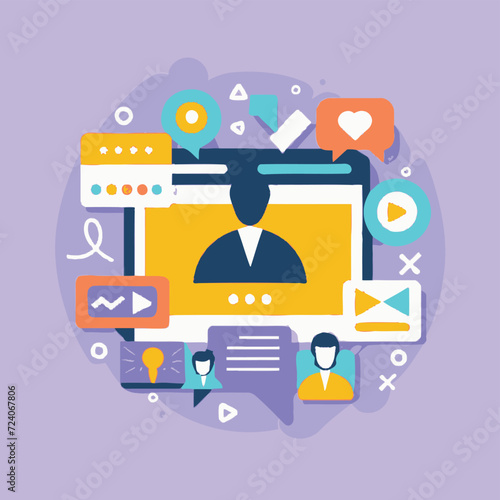 2d vector illustration colorful social media boost , influence blogger E-marketer via Internet pages marketing referral