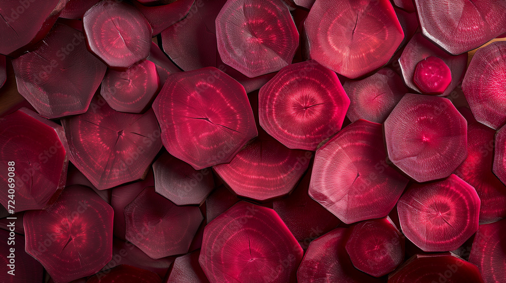 Geometric Elegance Vibrant Beet Slices in Hexagonal Harmony Geometric Elegance Vibrant Beet Slices in Hexagonal Harmony