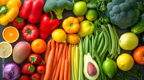 Top down view of fresh healthy vegetables arranged neatly