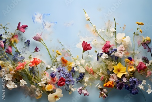 Wildflowers placed on a blue background