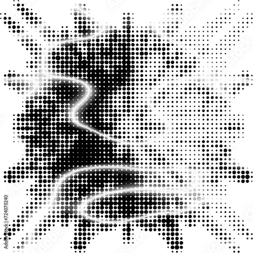 Halftone polka dot quadromandala entwined with gradient energy discharges. A sector has been selected for overlaying text by copying. For logos, trademarks, emblems. Vector.