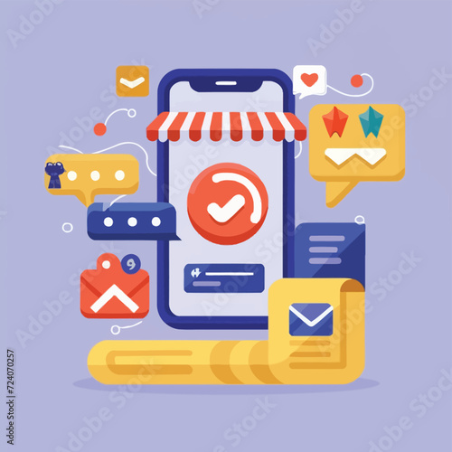 2d vector illustration colorful social media boost , influence blogger E-marketer via Internet pages marketing referral