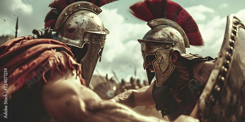 Gladiators fighting in battle photo