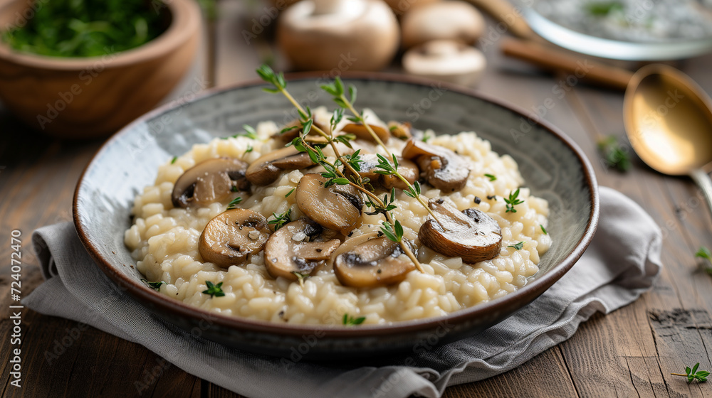 Rustic Elegance Vegan Mushroom Risotto with Fresh Thyme Rustic Elegance Vegan Mushroom Risotto with Fresh Thyme