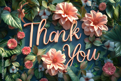"Thank you" written in a 3D style with flowers around. Great for presentation end screens.