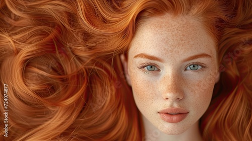 portrait of a girl with long curly red hair.