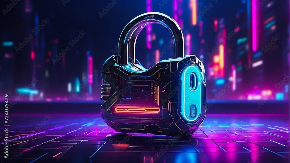 Futuristic Digital Padlock. Cyber Security Technology for Fraud Prevention and Privacy Data Network Protection. Digital Security Data Encryption.