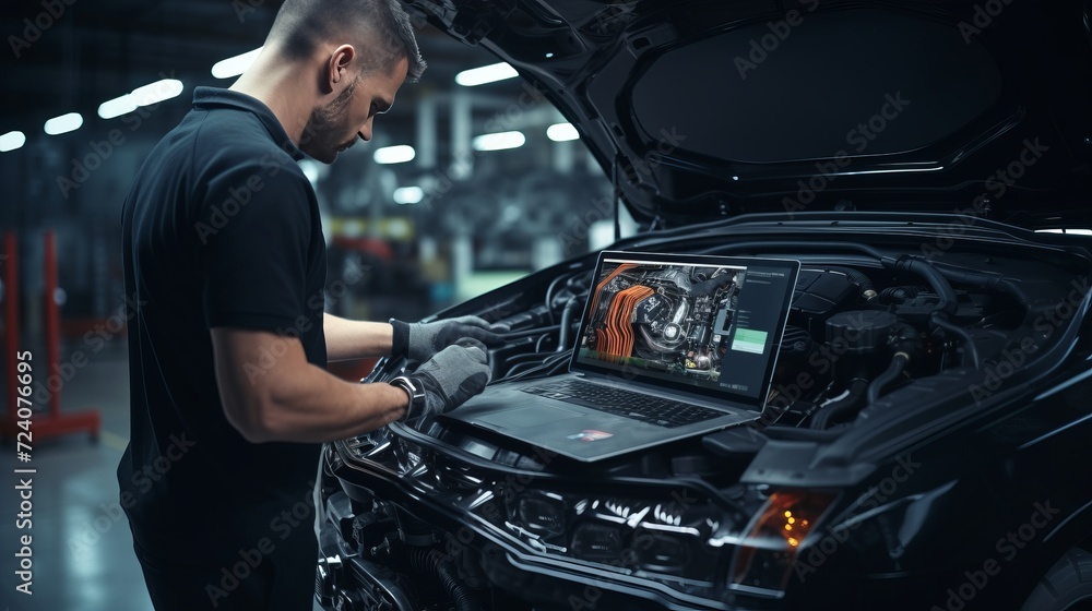car service with auto mechanic at work car service with auto mechanic at work