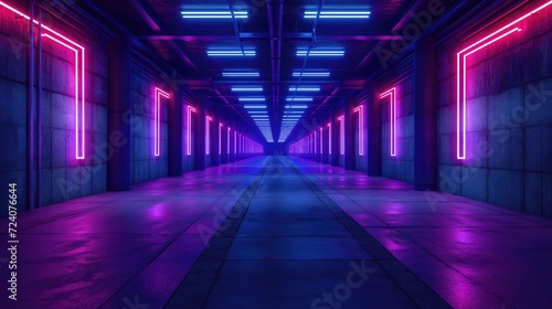 Grunge Sci-Fi corridor with neon lighting