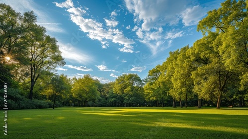 beautiful park in a beautiful natural meadow in a wooded area with sky in the background