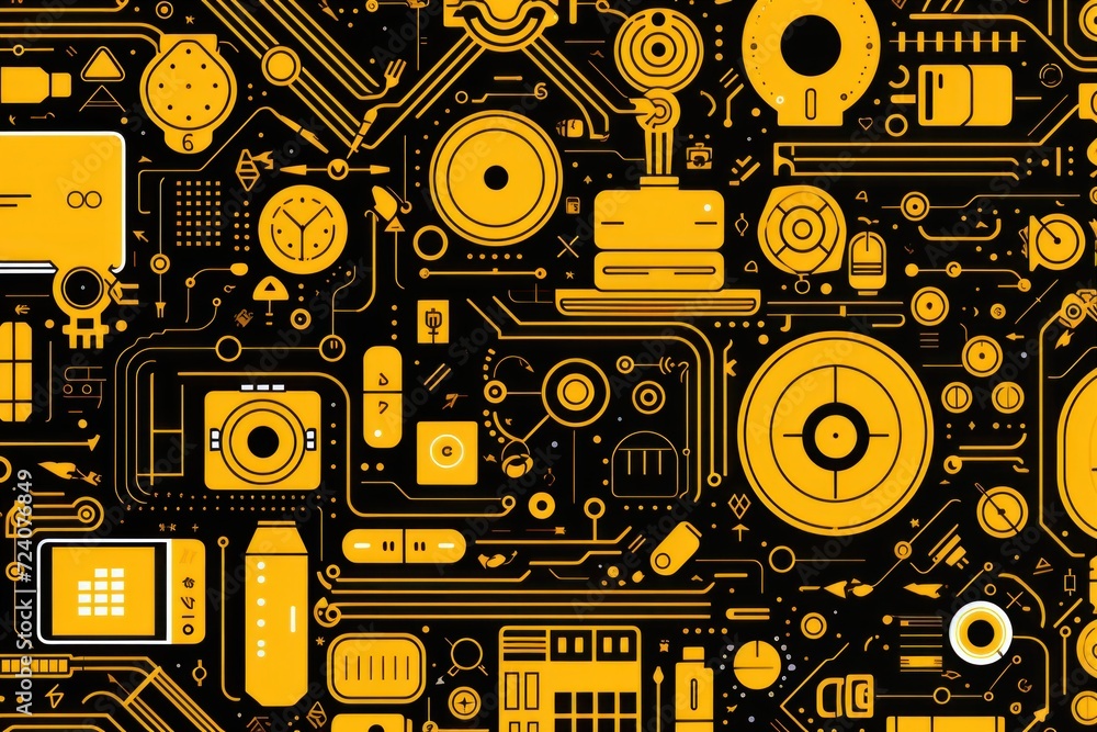 goldenrod abstract technology background using tech devices and icons