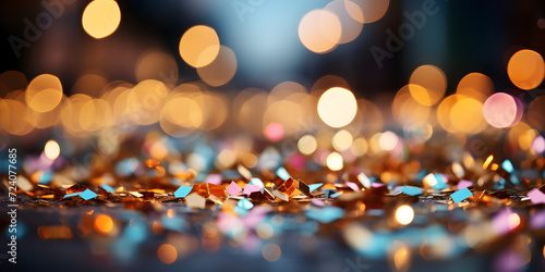 Abstract bokeh shimmering colorful glitter decorations with blurry defocused background