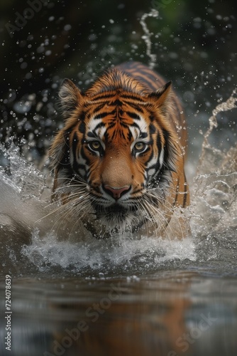 tiger hunting in the river