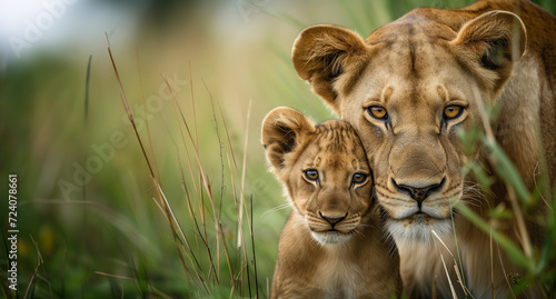 a lioness and her cub photo