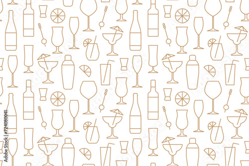seamless pattern with alcoholic beverages and cocktails- vector illustration