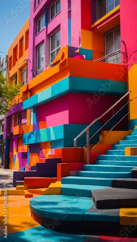 Wallpaper Mural Real-World Colorful Shapes Set Against an Urban Backdrop. Colored Buildings and Facades of a Big City. Torontodigital.ca