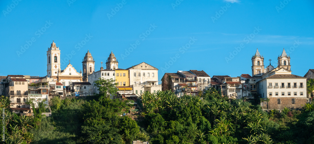 Sea front view of the historic city center of Salvador, Bahia, Brazil, a UNESCO World Heritage Site