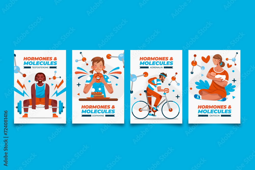 Hormones and Molecules flat cartoon card set Hormones and Molecules flat cartoon card set
