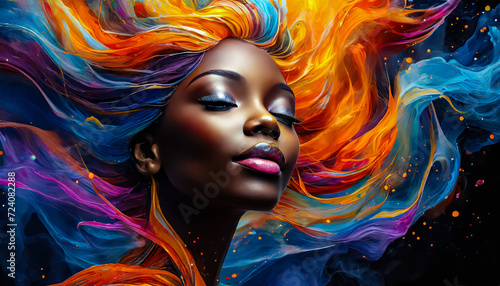 Visage d'une femme africaine avec des ondulations colorées