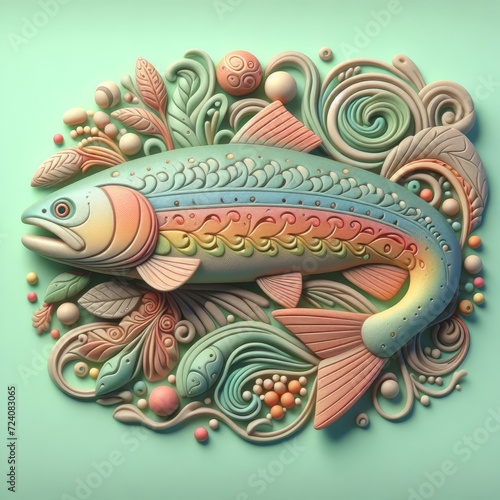 Wallpaper Mural Salmon. 3D minimalist cute illustration on a light background. Torontodigital.ca